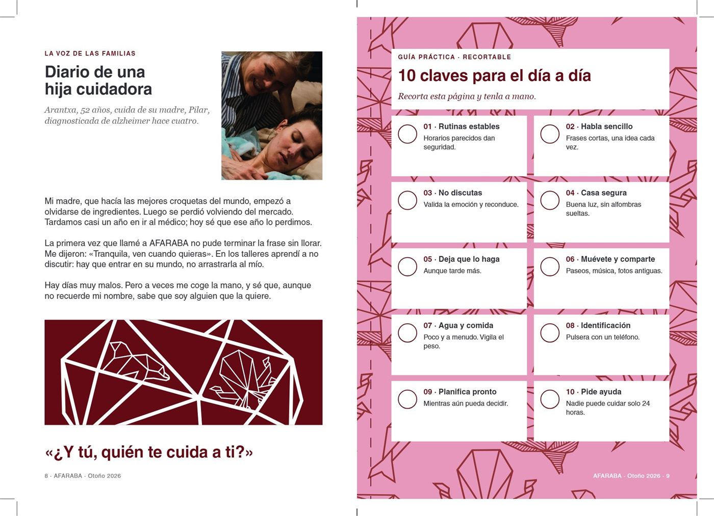 Doble página con la guía «10 claves para el día a día»