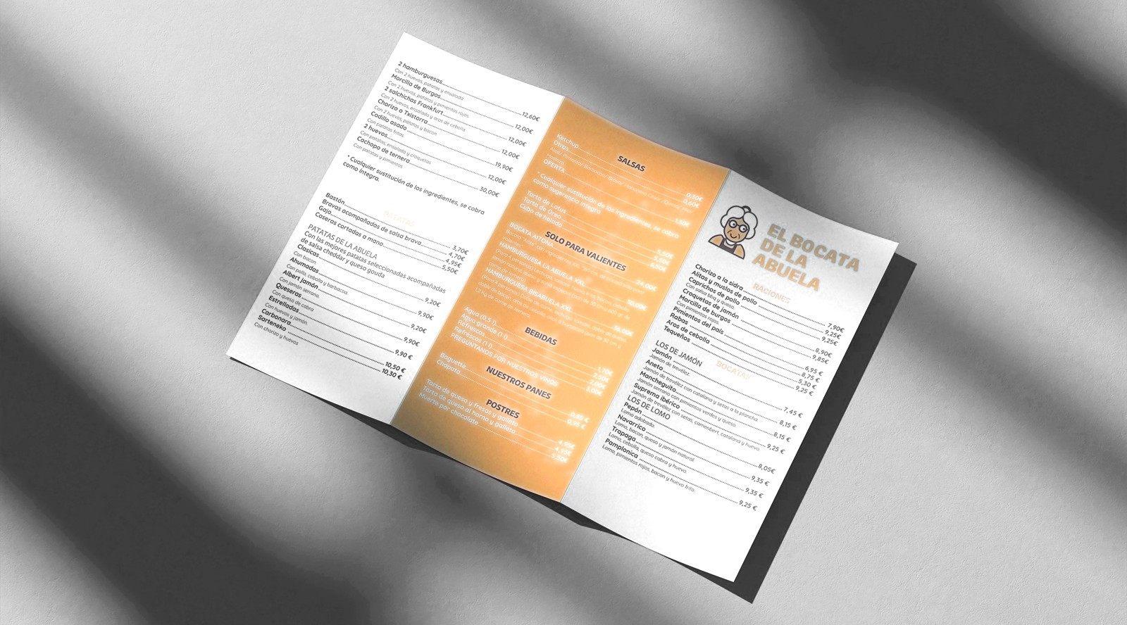 Carta del bar desplegada
